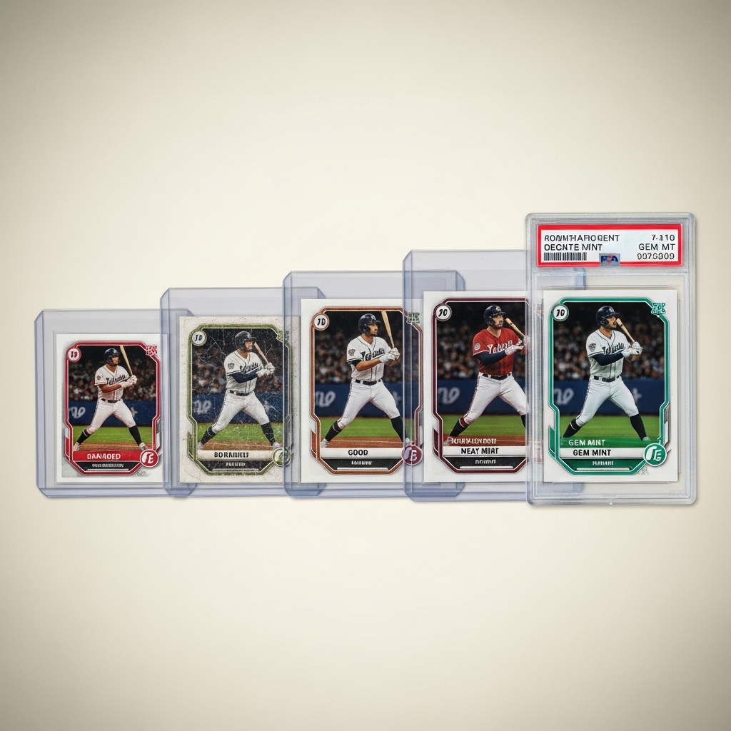 The PSA grading scale from 1 (Poor) to 10 (Gem Mint) showing condition examples