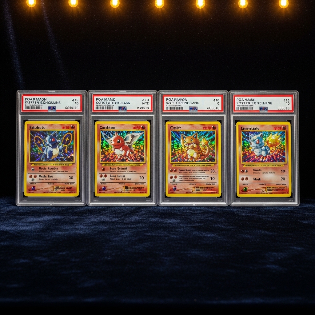 Vintage Pok&eacute;mon cards in PSA graded slabs including 1st Edition Base Set holofoils