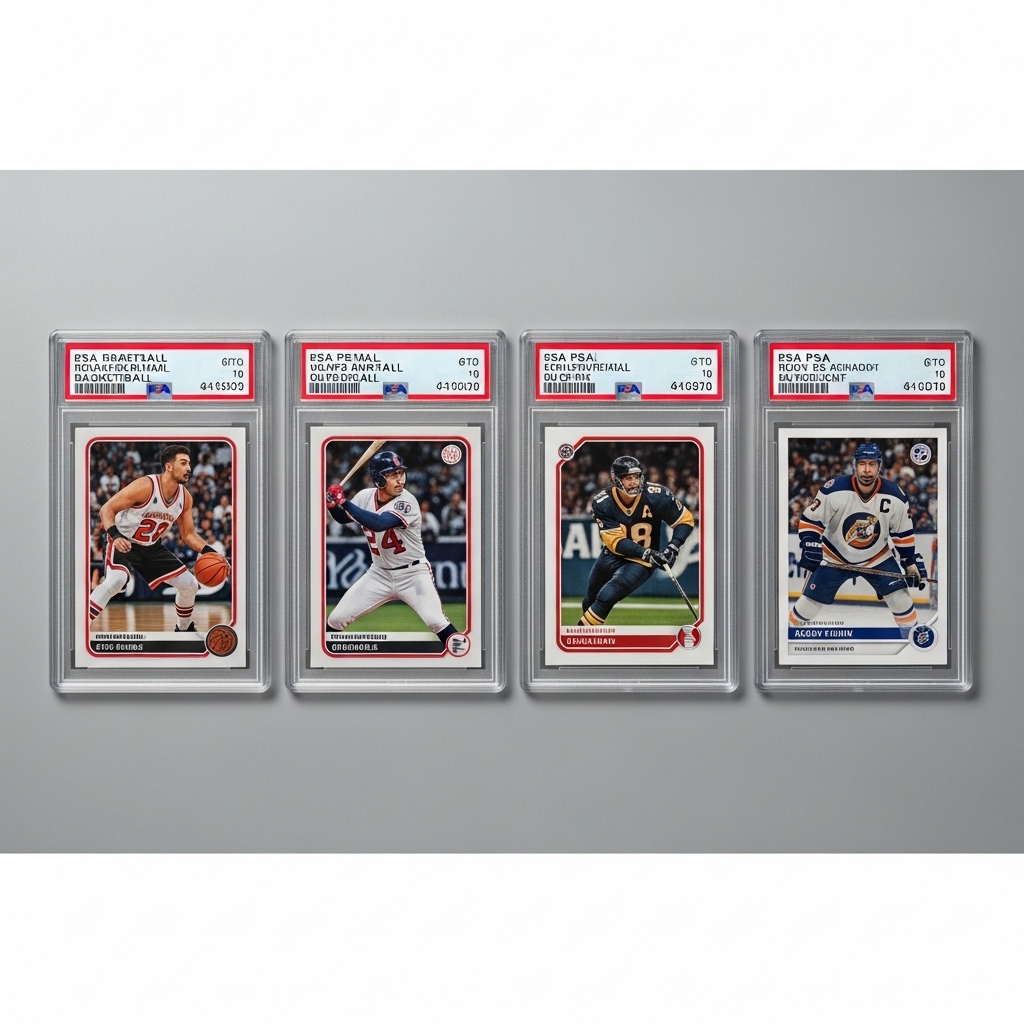 PSA graded cards showing different service tier labels from Economy to Walk-Through